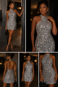 SPECIAL NIGHT Sequin Halter Neck Mini Dress